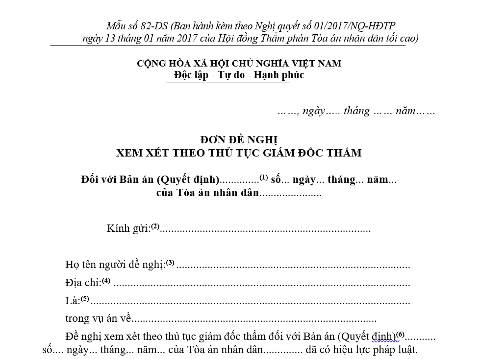 Đơn đề nghị xem xét theo thủ tục Giám đốc thẩm